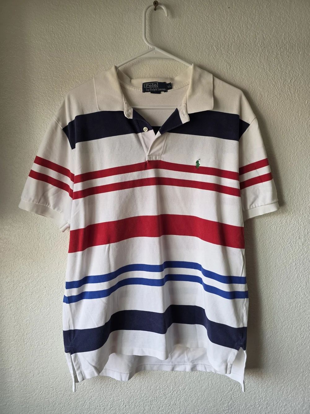 Polo by Ralph Lauren White Red Navy Blue Striped Polo with Green Pony